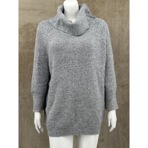 Chicos Sweater Womens 2 Large Gray Cowl Neck Tunic Cozy Knit Long Sleeves Office